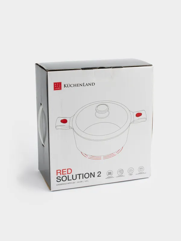 Кастрюля, 24 см, 4,5 л, с крышкой, с покрытием, Solution Red 2, image-7