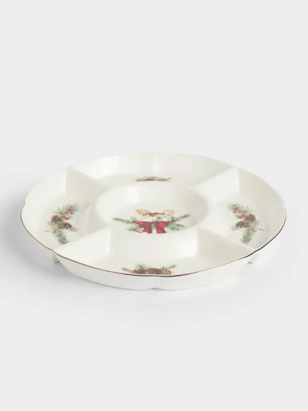 Менажница, 33 см, 5 отд, фарфор F, белая, Лошадка с бантом, Christmas miracle classic, image-5