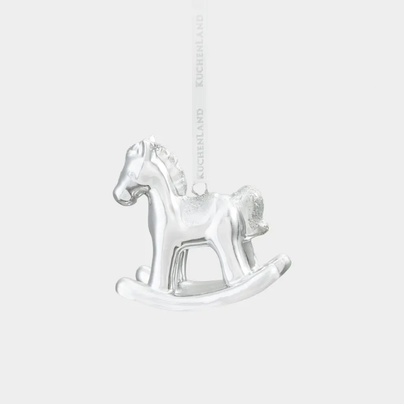 Игрушка елочная, 8 см, фарфор P, серебристая, Лошадка-качалка, Figure horse