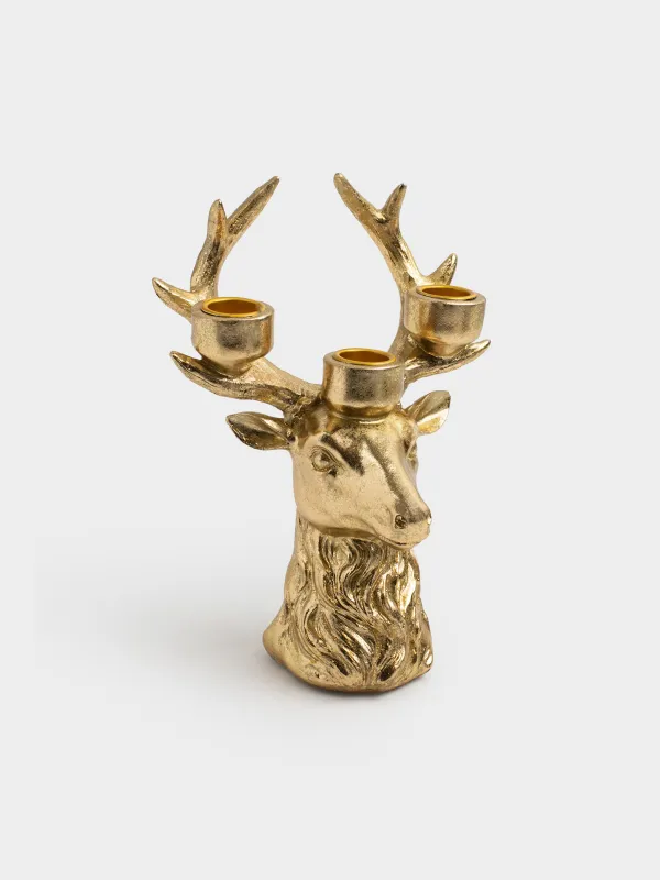 Подсвечник, 21 см, для тонких свечей, Голова оленя, Deer gold, image-2