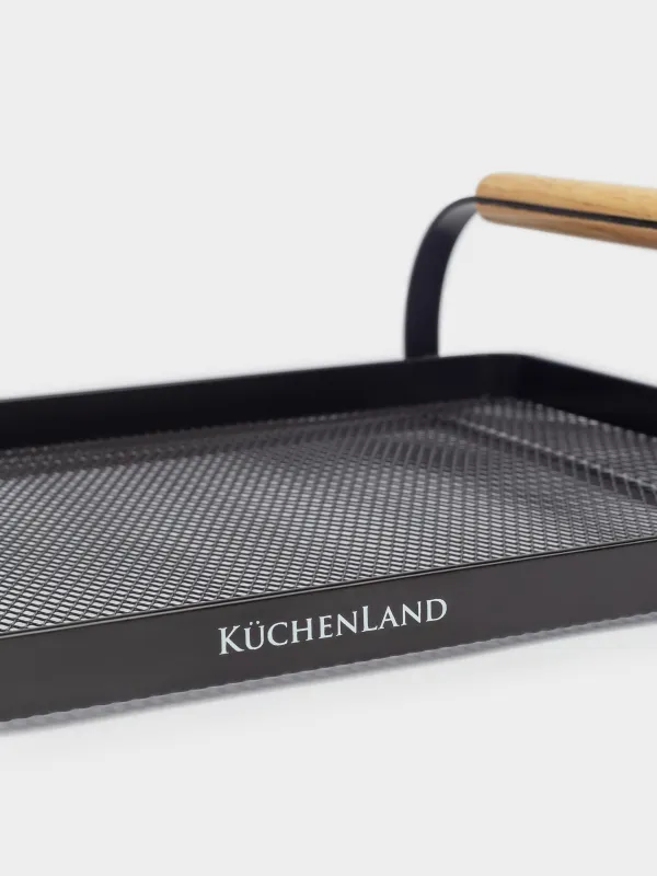 Поднос, 33х23 см, с ручками, металл/дерево, прямоугольный, черный, Black style, image-2