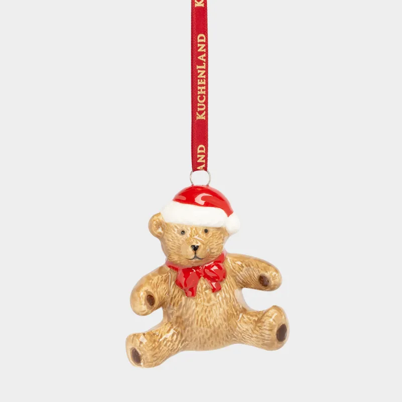 Игрушка елочная, 6 см, керамика D, коричневая, Мишка с бантом, Figure christmas