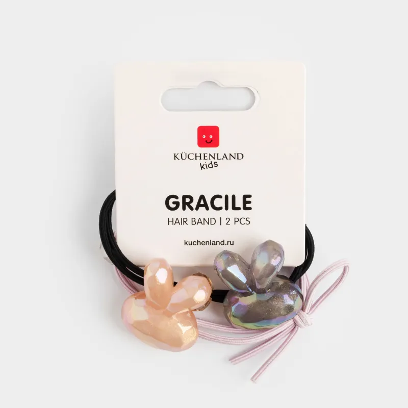 Резинка для волос, 6 см, 2 шт, детская, акрил, розовая/черная, Зайки, Gracile, image-2