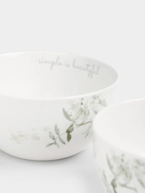 Пиала, 14x8 см, 620 мл, 2 шт, фарфор P, белая, Цветы и листья, Rareness flower, image-2