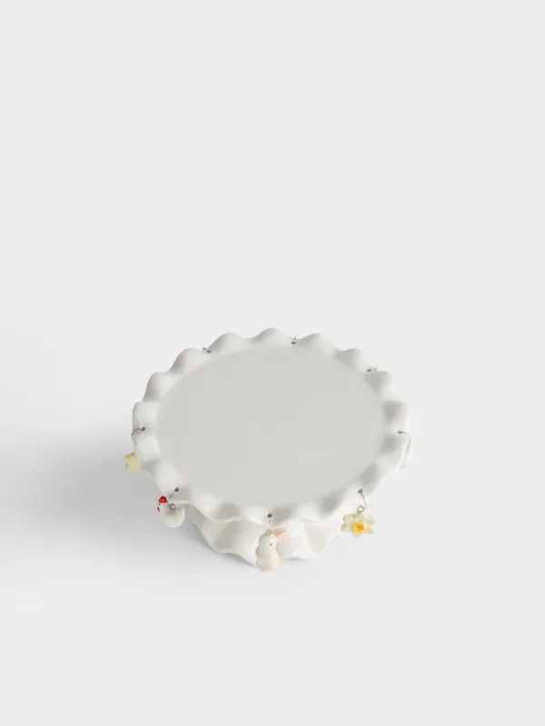 Блюдо на ножке, 22х9 см, с подвесками, керамика D, молочное, Пасхальный микс, Natural Easter, image-4