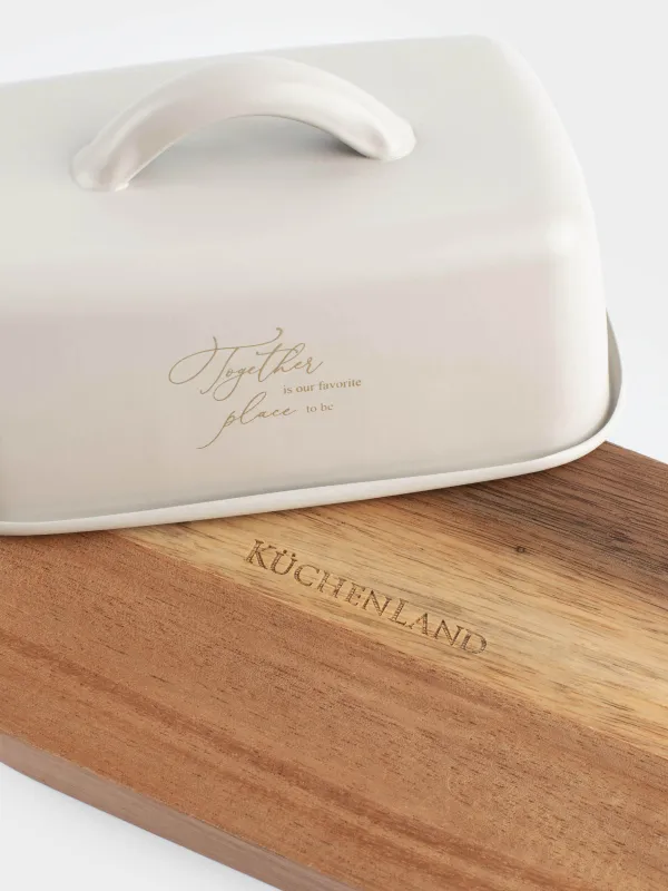 Масленка, 16 см, металл/дерево, прямоугольная, бежевая, Ritlen, image-3