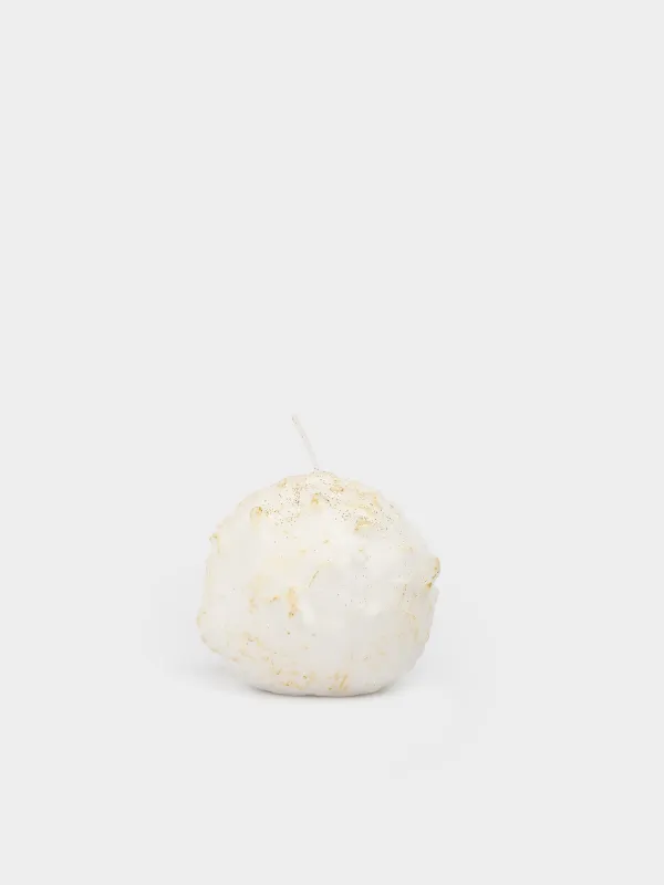 Свеча, 7 см, с блестками, шампань, Застывший снег на шаре, Snowy candle, image-0