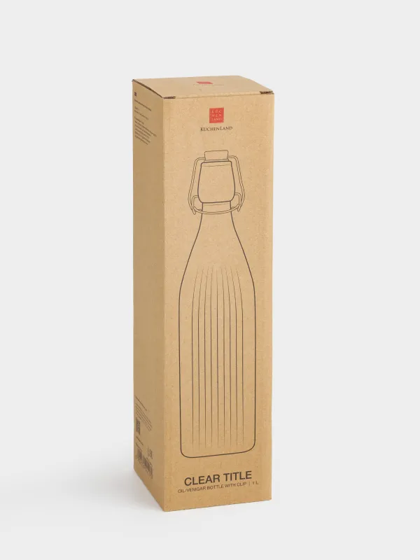 Бутылка для масла или уксуса, 1 л, с клипсой, стекло Р/металл, Clear title, image-4