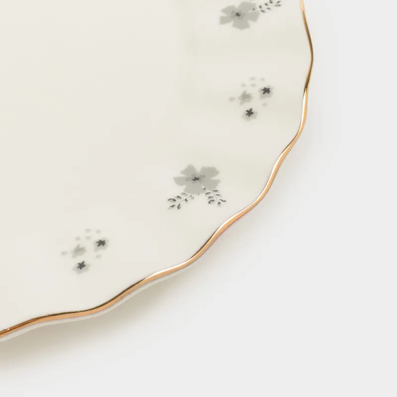 Тарелка десертная, 20 см, фарфор P, молочная, с золотистым кантом, Серые цветы, Florals, image-4