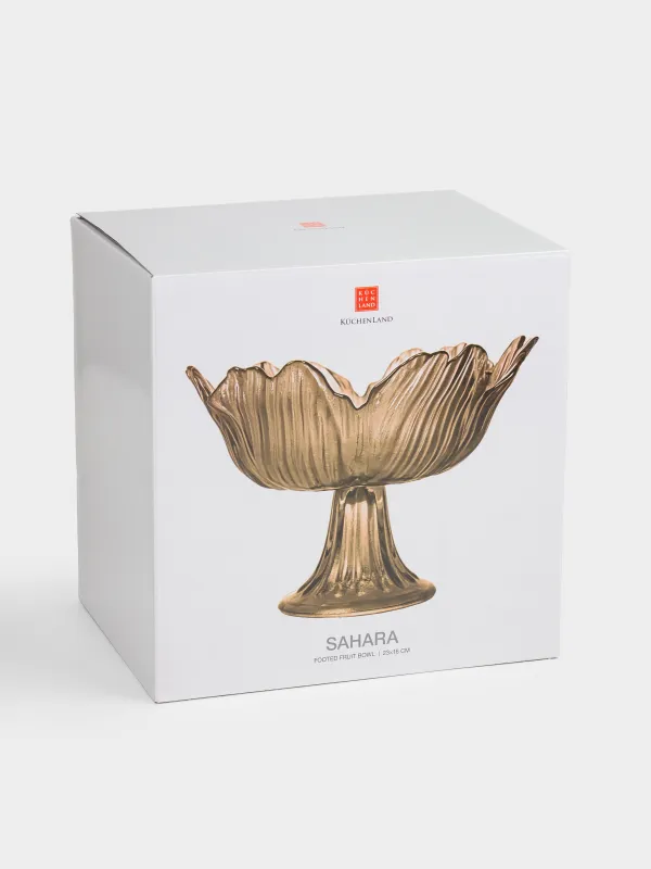 Ваза для фруктов, 23х16 см, на ножке, стекло, коричневая, Цветок, Sahara, image-5