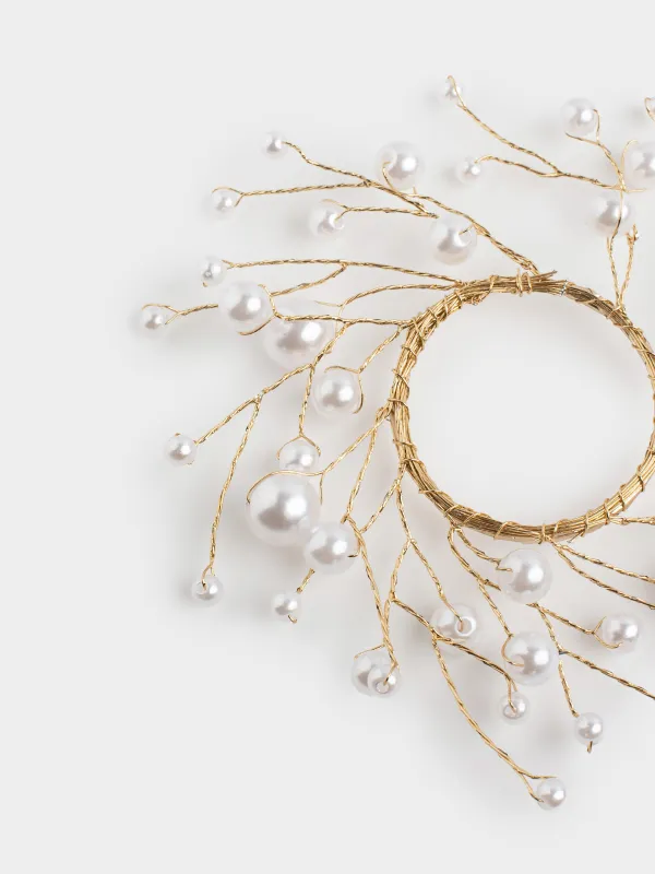 Венок для свечи, 10/16 см, пластик/металл, шампань, Жемчужины, Balls decor, image-2