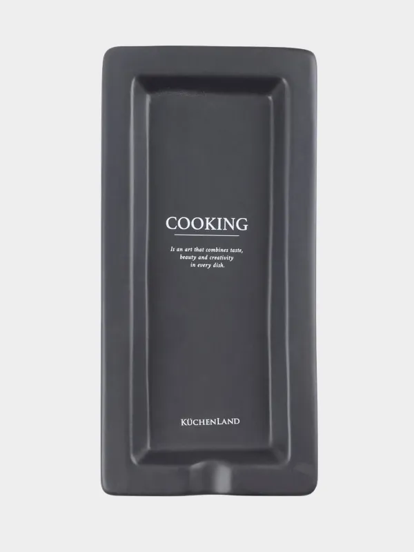 Подставка под ложку, 25x12 см, керамика, прямоугольная, черная, Course, image-0