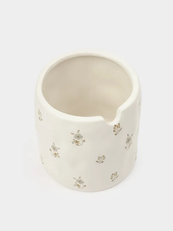 Сахарница, 12 см, 370 мл, с ложкой, керамика D/дерево, молочная, Винтажные цветы, La flore, image-2