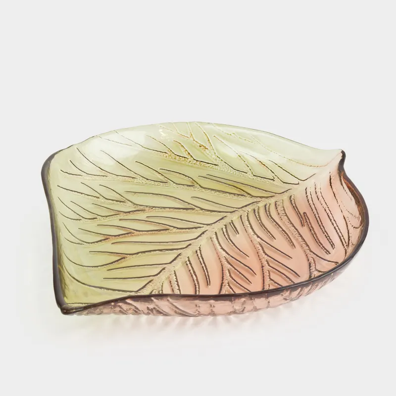 Блюдо, 27х23х4 см, стекло, зелено-янтарное, Лист, Leaves