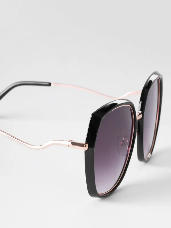 Очки солнцезащитные, пластик/металл, черные, Гранды, Geometric, image-2