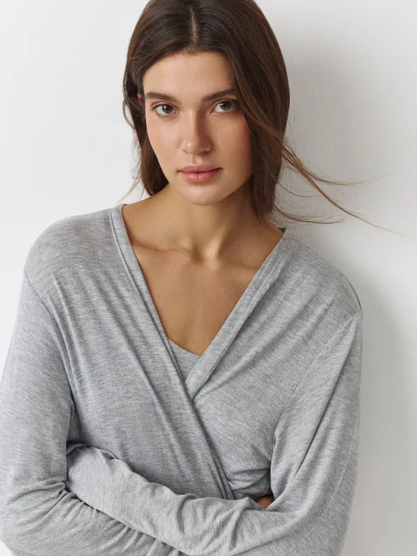 Кардиган женский, домашний, длинный, серый меланж, Aidila, image-2