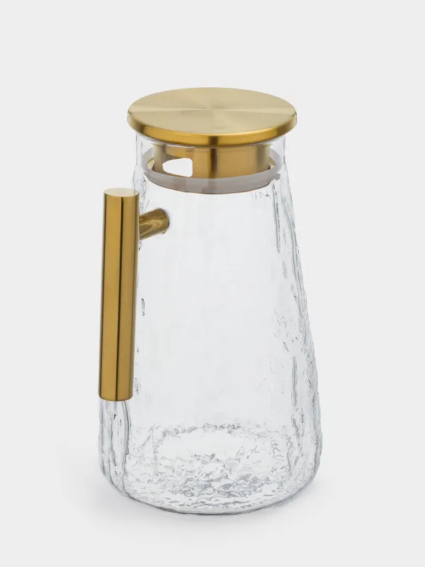 Кувшин, 1,6 л, с крышкой, стекло/металл, золотистый, Glacial gold, image-1