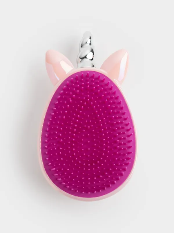 Расческа массажная для волос, 12 см, детская, пластик/силикон, розовая, Единорог, Unicorn, image-0