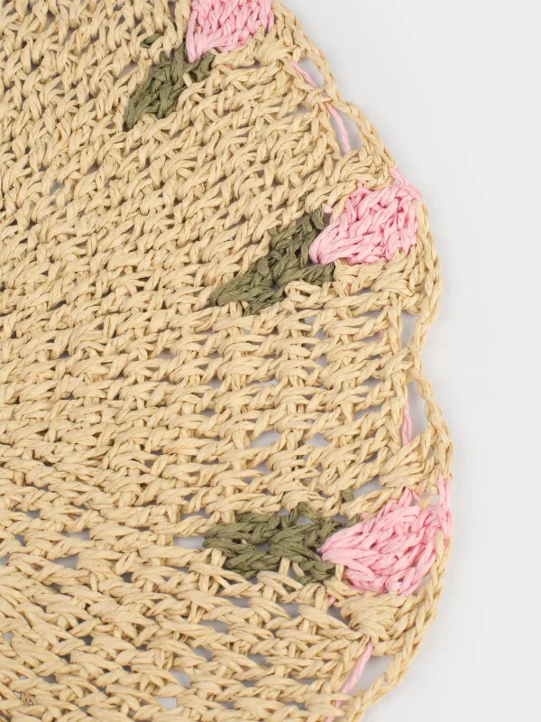 Салфетка под приборы, 38 см, целлюлоза, круглая, песочная, Цветы, Braided, image-3