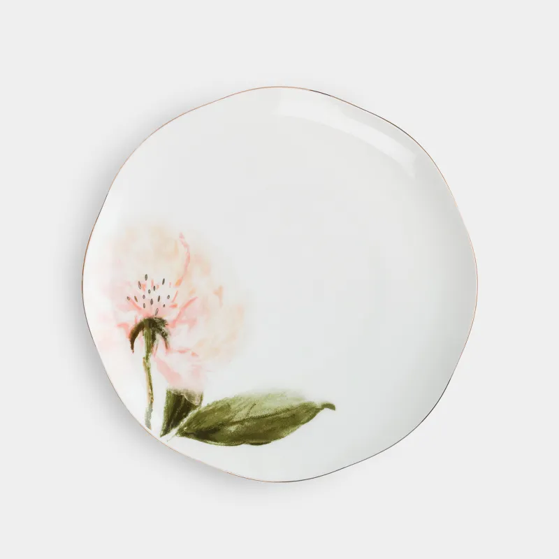 Тарелка обеденная, 28 см, фарфор F, белая, с золотистым кантом, Цветок, Peony gold