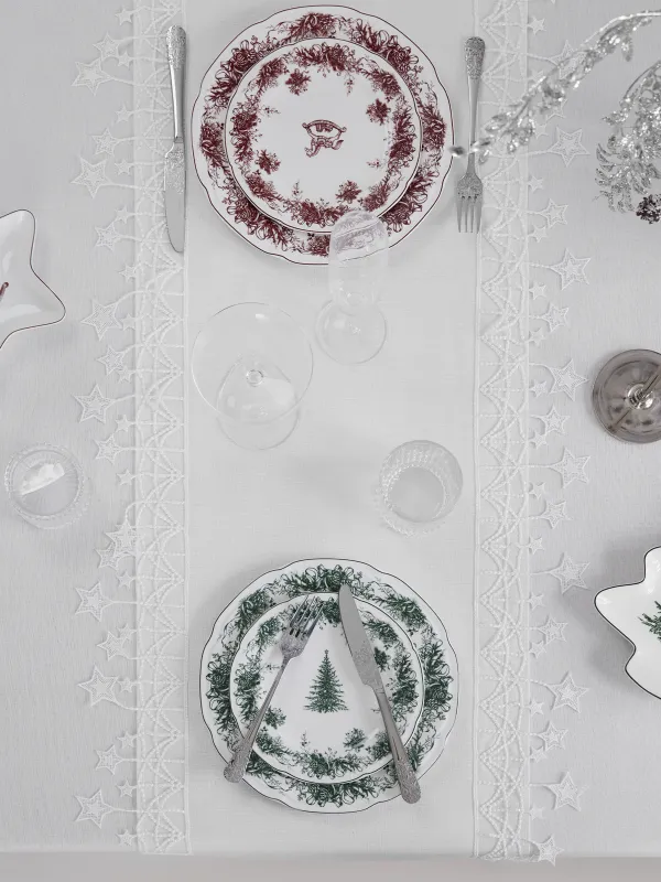 Дорожка настольная, 40х160 см, с кружевом, полиэстер, белая, Звезды, Stars framed, image-5