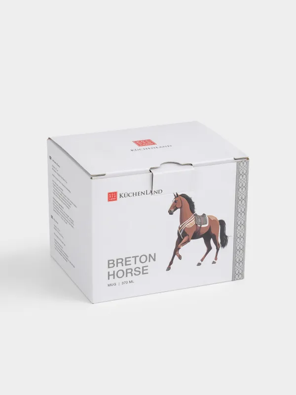 Кружка, 370 мл, фарфор F, бело-серая, с серебристым кантом, Лошадь, Breton horse, image-5