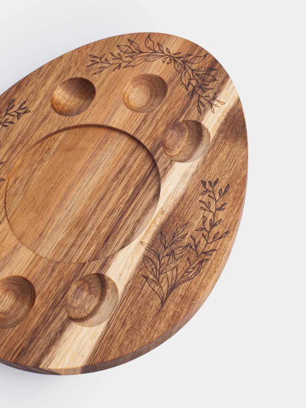 Блюдо пасхальное, 28x22 см, 6 отд, с местом для кулича, дерево, Яйцо, Листья, Noble tree, image-1