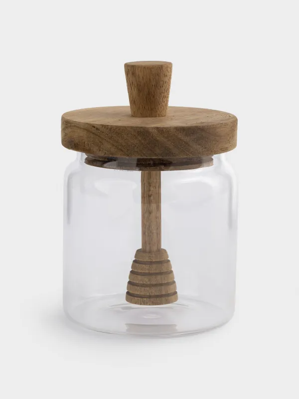 Банка для меда, 400 мл, с ложкой, стекло Б/дерево, Noble tree, image-0