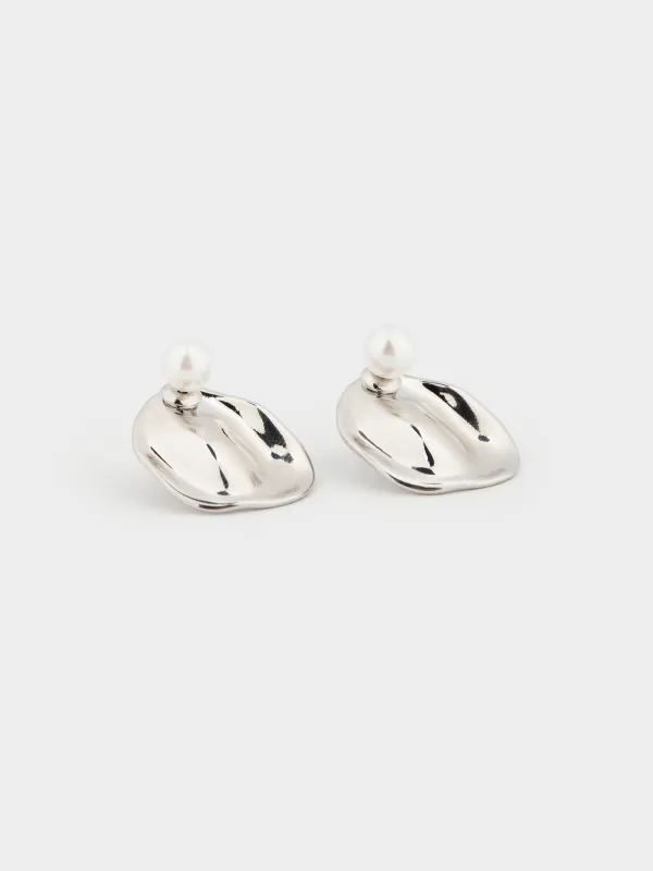 Серьги-пусеты, 2 см, 2 шт, металл/пластик, серебристые, Мятый эффект, Jewelry, image-4