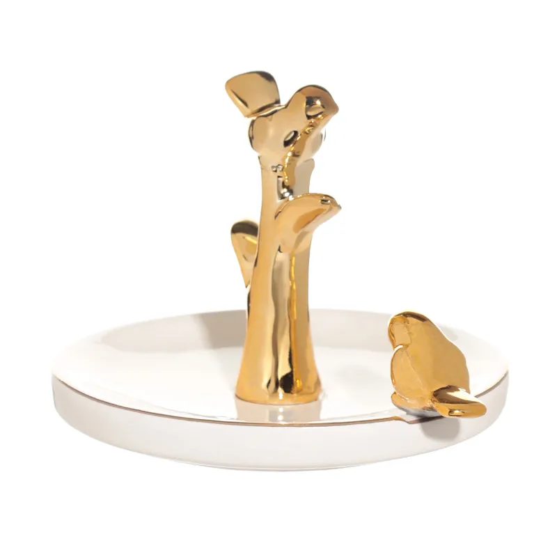 Держатель для украшений, 13 см, керамика, бело-золотистый, Птицы на ветке, Paradise garden, image-1