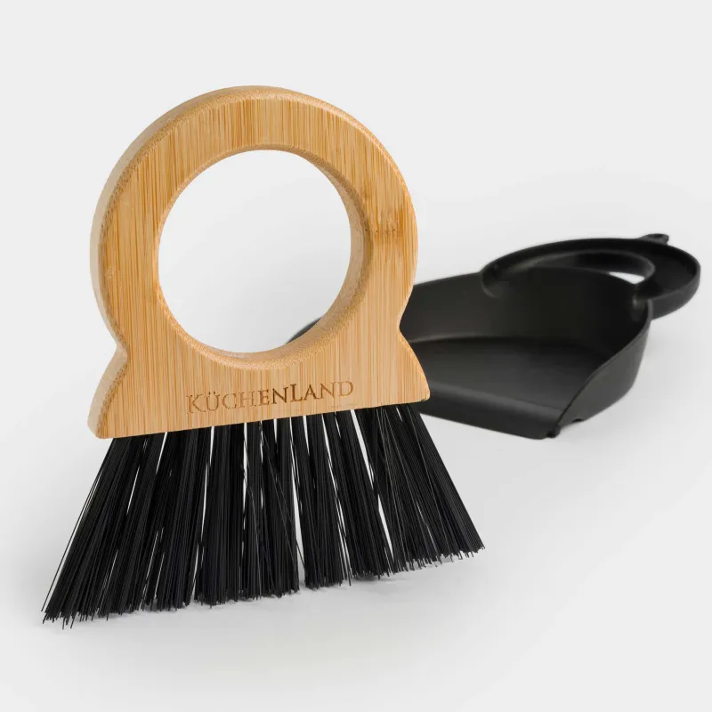 Щетка для мусора, с совком, 20 см, бамбук/пластик, с круглой ручкой, черная, Black clean, image-4