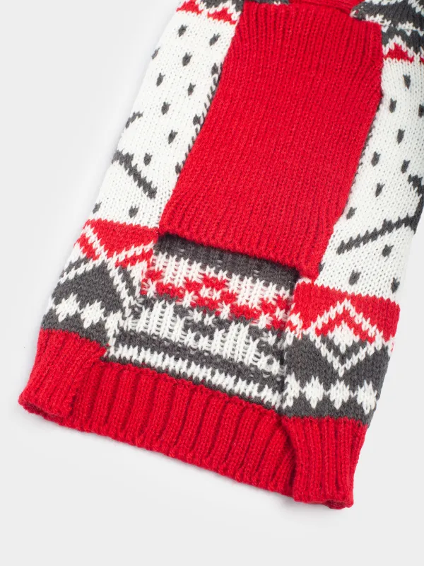 Свитер для животных, 32 см, р. S, с капюшоном, акрил, бело-красный, Зимний узор, Fashion pet, image-3