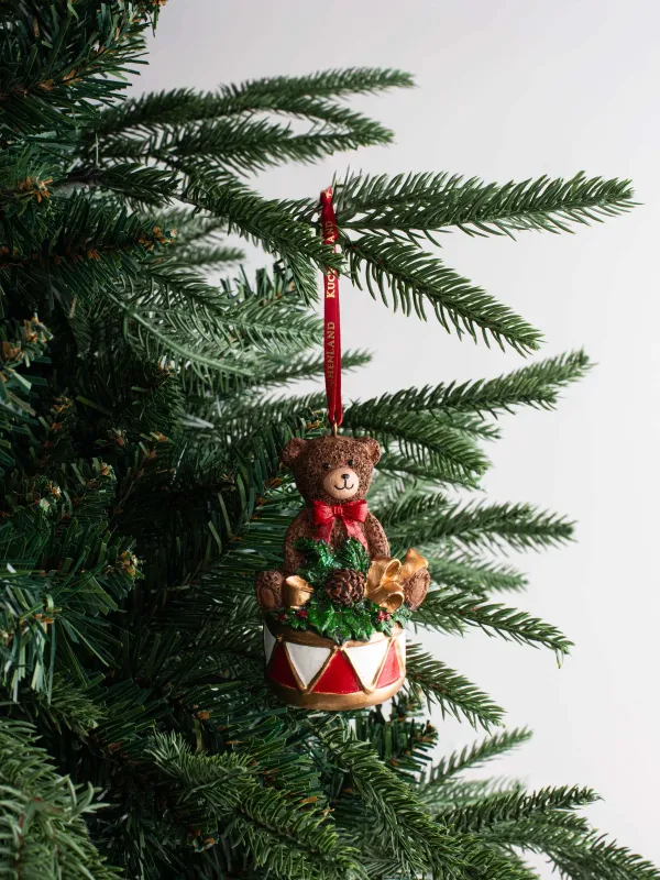 Игрушка елочная, 9 см, полирезин, коричневая, Медведь с барабаном, Figure christmas, image-4