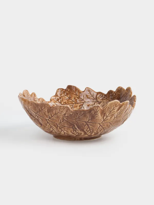 Ваза для фруктов, 26х9 см, керамика, коричневая, Листья, Colors autumn, image-0