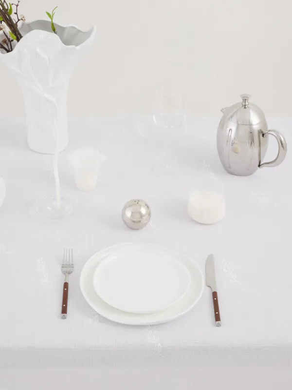 Скатерть, 170х250 см, полиэстер, с рюшами, белая, Цветочные ветви, Wavy branches, image-1