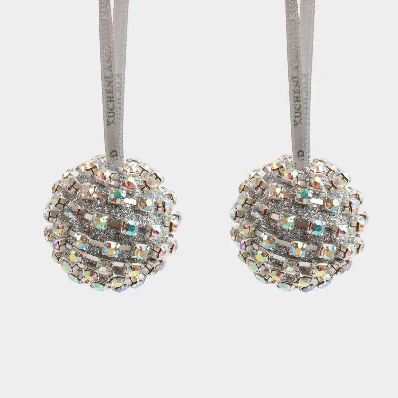 Игрушка елочная, 4 см, 2 шт, пластик, перламутр, Шар в стразах, Ball sparkle