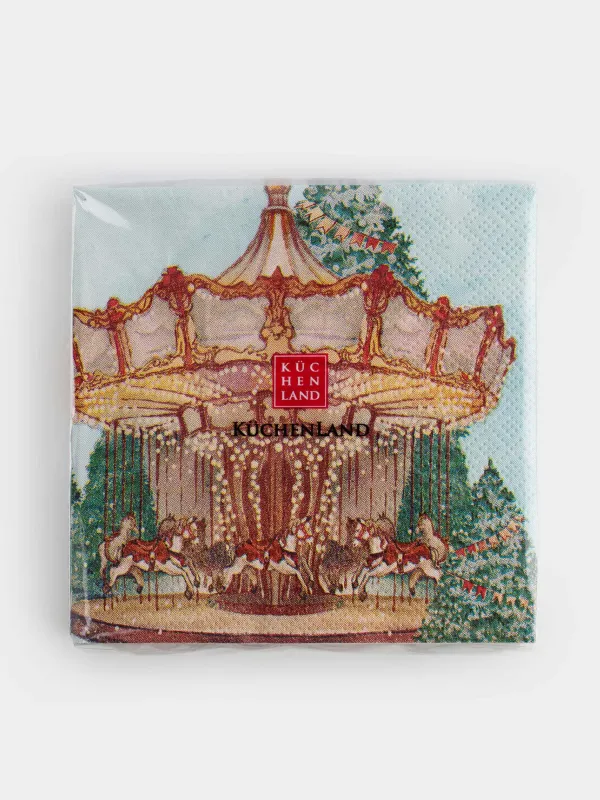 Салфетки бумажные, 21х21 см, 20 шт, квадратные, голубые, Карусель, Carousel, image-4