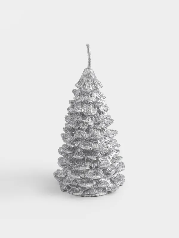 Свеча, 5x9 см, серебристая, Fir candle, image-0