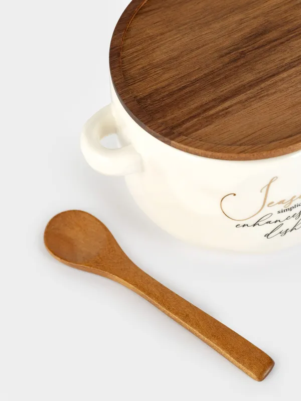 Емкость для специй, 12x9 см, 550 мл, с ложкой, керамика/дерево, Мятый эффект, Crumple kitchen, image-2