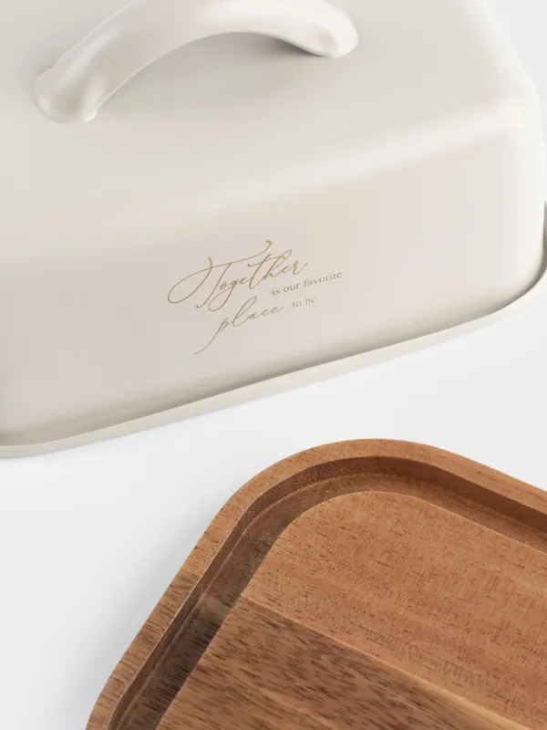 Масленка, 16 см, металл/дерево, прямоугольная, бежевая, Ritlen, image-4