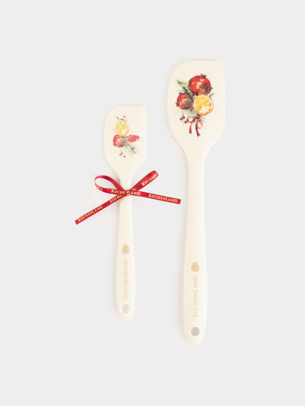 Лопатка-шпатель, 2 шт, силикон, молочная, Гранаты и апельсин, Christmas miracle, image-0