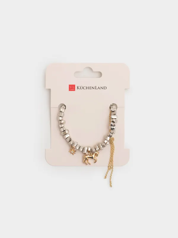 Браслет, 16 см, с подвесками, металл, серебристо-золотистый, Лошадь, Jewelry horse, image-4