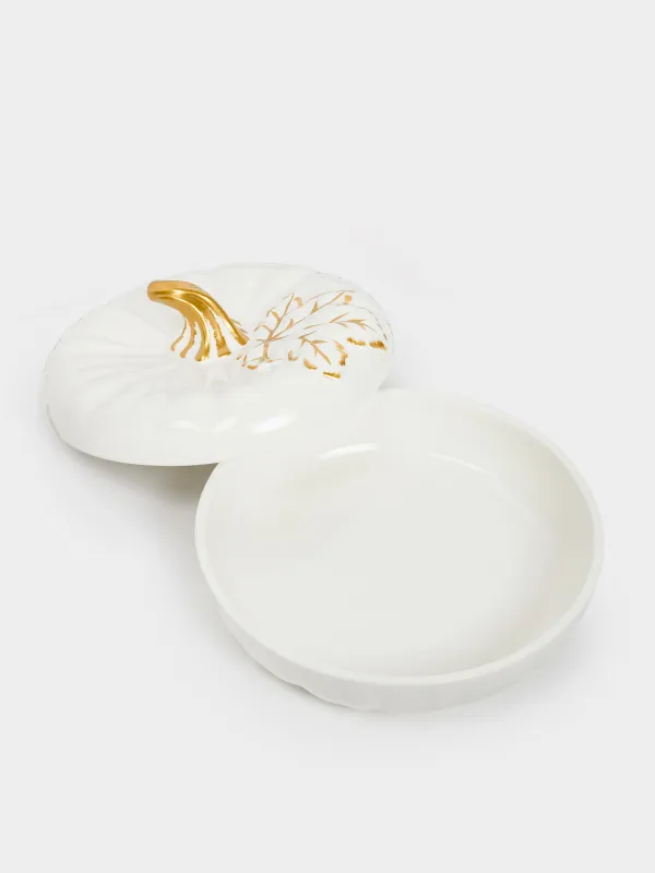 Форма для запекания, 26х14 см, с крышкой, керамика, молочно-золотистая, Тыква с листом, Gourd, image-3