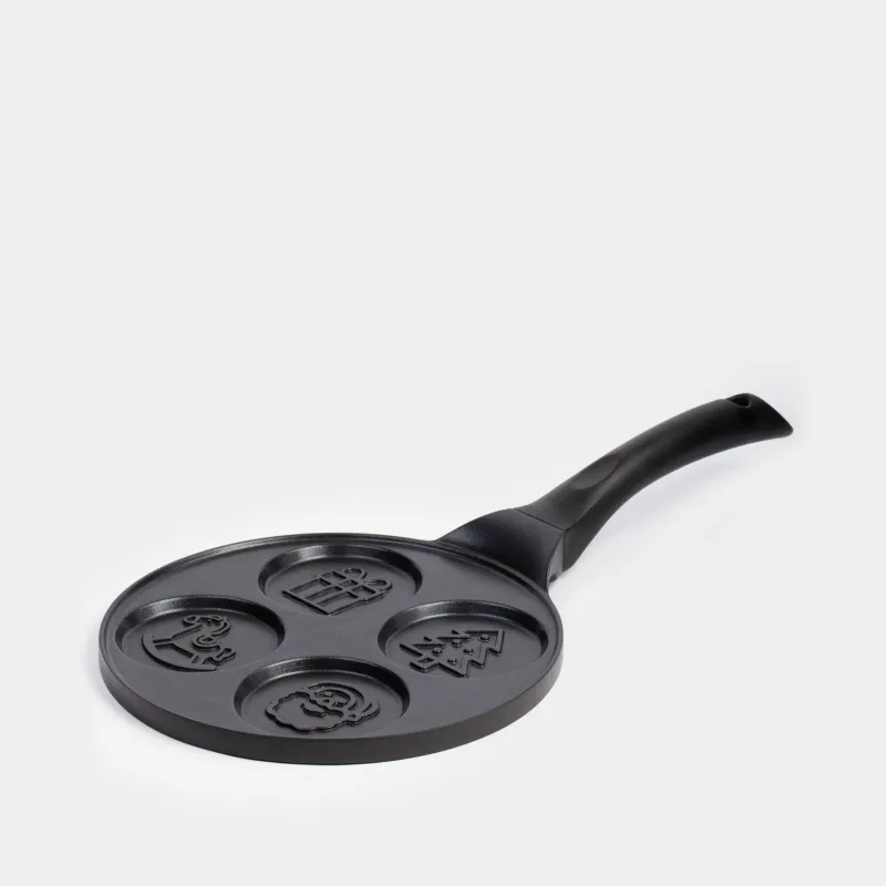 Сковорода для яиц и оладий, 21 см, 4 отд, с покрытием, алюминий, черная, Новогодние атрибуты, Action