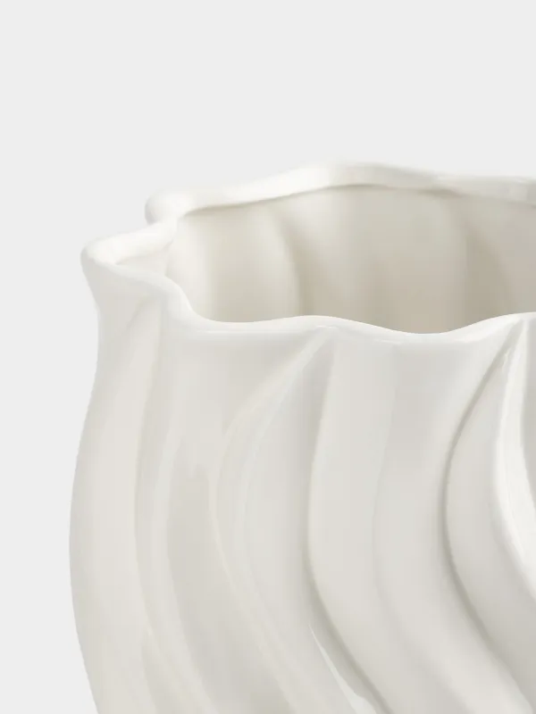 Ваза для цветов, 24 см, керамика D, молочная, Волнистый край, Crumple, image-2