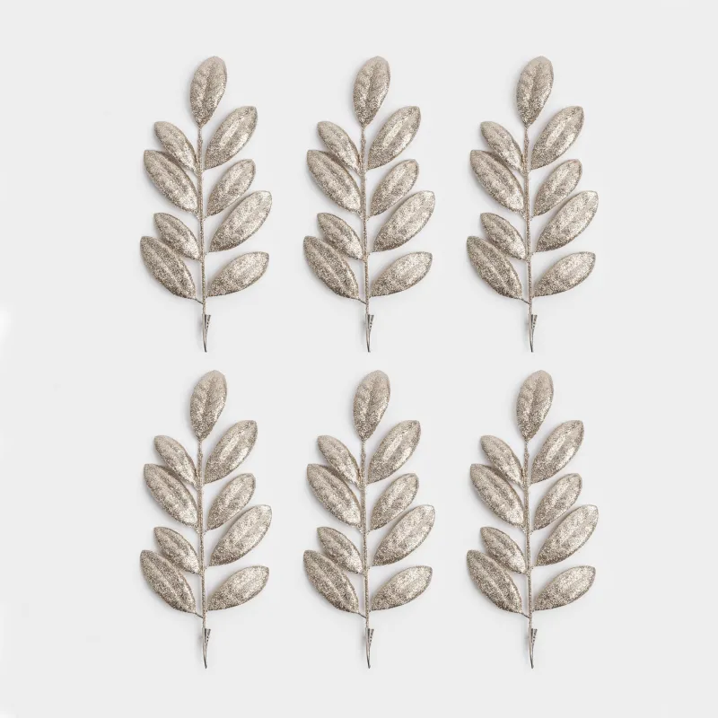 Ветка декоративная, 30 см, 6 шт, на клипсе, пластик/металл, шампань, Листья, Broadleaf decor