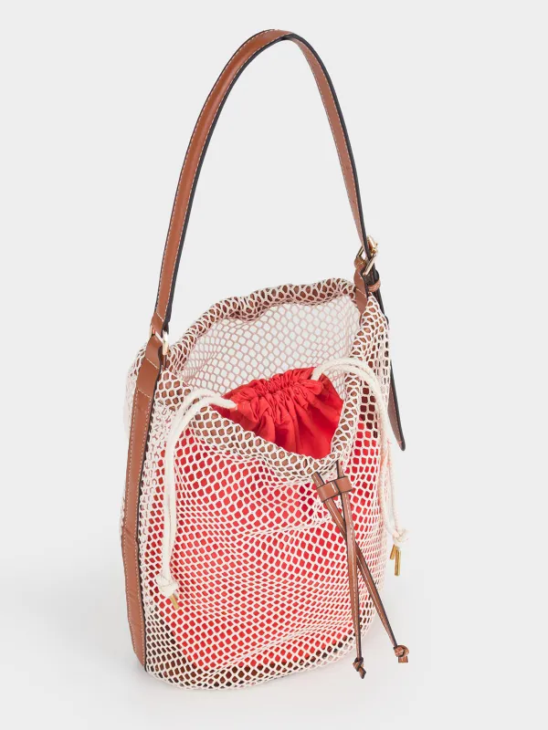 Сумка женская, 22х34 см, с ремешком, на завязках, полиамид, оранжевая, Сетка, Stintino, image-2