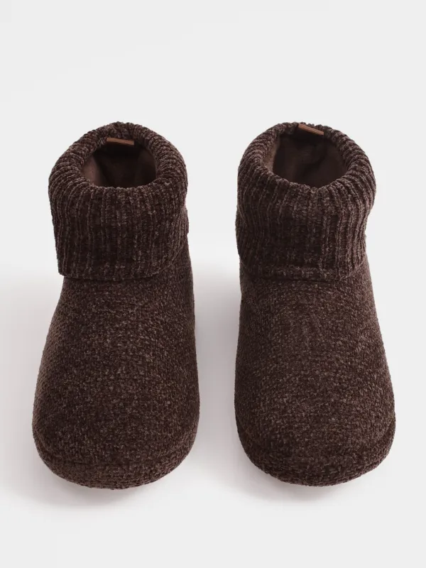 Тапочки домашние, высокие, коричневые, Knitted, image-2
