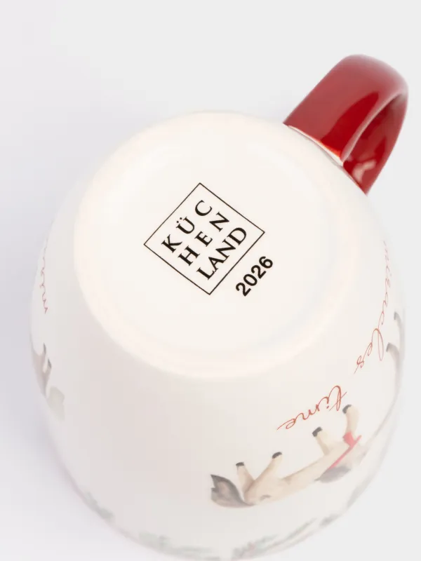 Кружка, 330 мл, керамика, бело-бордовая, Лошадки целуются, Horse christmas, image-3