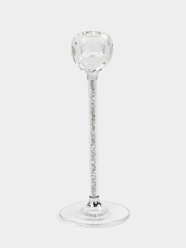 Подсвечник, 21 см, для тонкой свечи, на ножке, стекло/стразы, Diamond, image-0